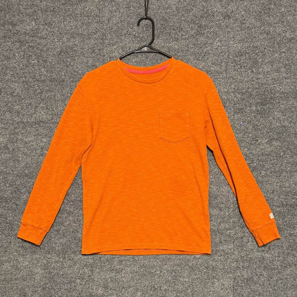 Topo Designs Mens Pocket Sweatshirt Orange Long Sleeve Shirt Size S Made in USA